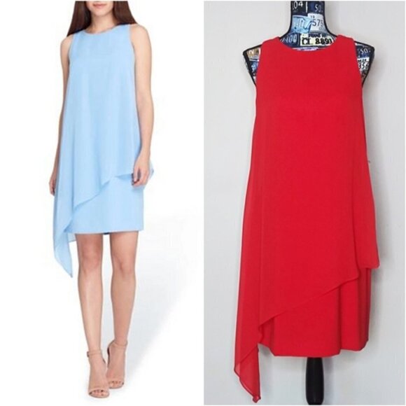 TAHARI Asymmetrical Chiffon Overlay Shift Dress Drapey Sleeveless Flowy Sz 8 NWT - Picture 10 of 15